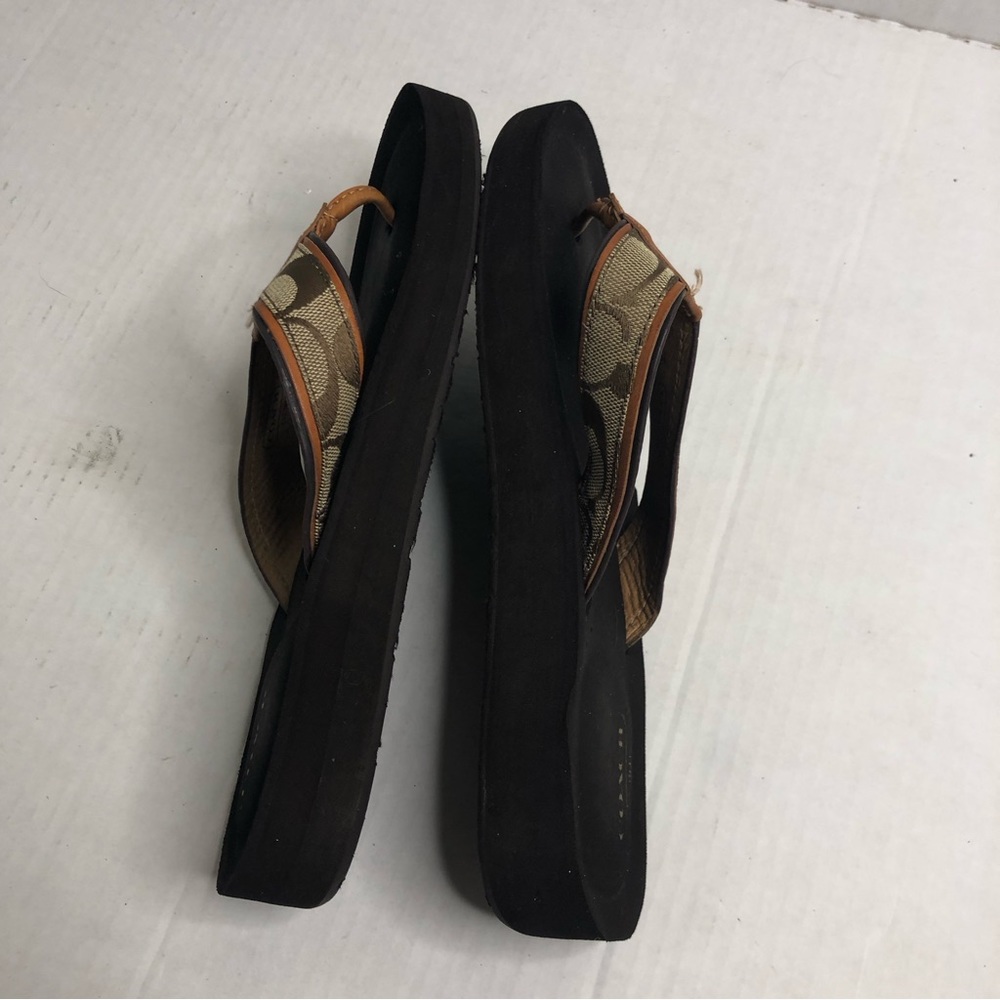 Coach Sandals Juanita Logo Womens Size 8 8.5 Brown Wedges - Picture 9 of 11